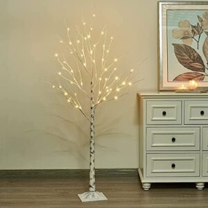 EAMBRITE 6FT White Birch Tree with 88 Warm White LEDs Christmas Decoration More Wooden Like Tree Mains Powered with Waterproof Adaptor for Outdoor and Indoor Décor