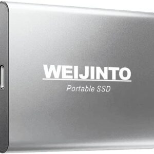 WEIJINTO Portable SSD 2TB External Solid State Drive 2000GB Type-C USB 3.1 High-Speed External SSD Hard Drive Reliable for Gaming, Students, Professionals (2TB, Silver)