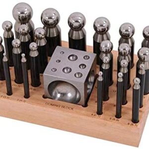 Dapetz ® 25pc Steel Doming Block and Punch Set Dapping Craft Metal Shaping Tool Kit Heavy Duty Carbon Steel Punches and Block