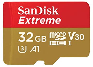 SanDisk Extreme 32 GB microSDHC Memory Card + SD Adapter with A1 App Performance + Rescue Pro Deluxe, Up to 100 MB/s, Class 10, UHS-I, U3, V30, Red/Gold