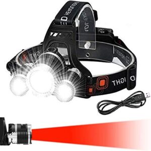 Victoper Head Torch (Upgrade Design), Zoomable Head Tools with 4 Modes and Red Warning, 6000 Lumen Super Bright, Hands-Free Head Torch Rechargeable for Running, Camping, Fishing, Hiking, Waterproof
