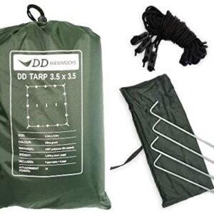 DD Hammocks - DD Tarp 3.5 x 3.5 - Olive Green - Fully Waterproof Lightweight Tarp Shelter For Outdoor Hammock Camping And Bushcraft
