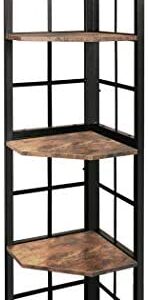 Becko Corner Shelf 5 Tier Industrial Corner Bookcase Plant Stand Storage Rack Display Rack for Home Office (Rustic Brown)