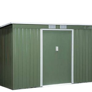 Outsunny 9ft x 4ft Corrugated Garden Metal Storage Shed Outdoor Equipment Tool Box with Kit Ventilation & Doors Light Green