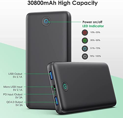 Kilponene Power Bank USB C 30800 mAh,【25W PD QC 4.0】Portable Charger Fast Charge with 3 Outputs + 2 Inputs, External Battery Pack Compatible with iPhone 13/12 Pro/12/11, Samsung S20 - Image 7