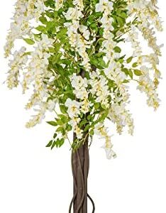 HOMCOM Artificial Realistic White Wisteria Tree Faux Decorative Plant in Nursery Pot for Indoor Outdoor Décor, 160cm