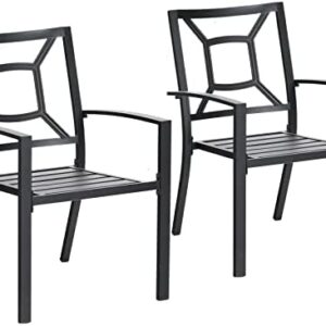 PHIVILLA Metal Garden Chairs Outdoor Patio Stackable Chairs for Dining Set 2 Pack Black (Black4)