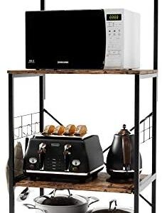Kitchen Baker’s Rack Microwave Oven Stand on Wheels 4 Tier Organizer with Slide Out Kitchen Storage with Side Hooks Utility Storage Shelf for Kitchen Dining Room Living Room