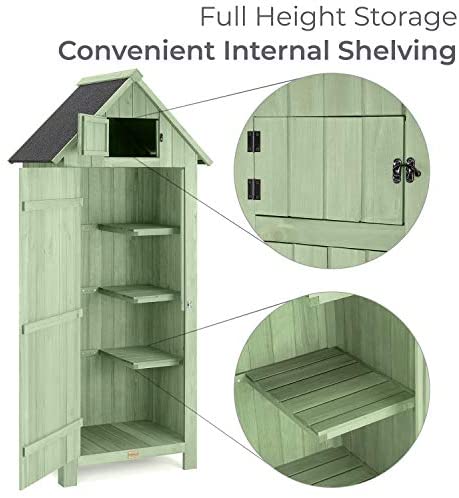 CHRISTOW Small Garden Shed, Tall Slim Wooden Outdoor Storage Shed, Compact Utility Sentry Unit, Slope Roof, Lockable Door, Shelves, Roof Hatch, 6ft - Image 4