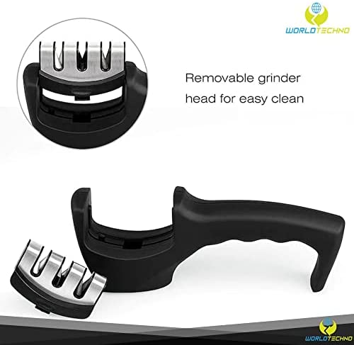 World Techno 3-Stage Knife Sharpener for Sharpening Kitchen Knives - Ergonomic Design with Strong Base Grip - Manual Knife Sharpening Tool to Repair, Restore and Polish Blades - Image 4
