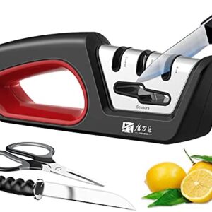 KitchenProfessional4 in 1 Blade Sharpening Tool Sharpens Chef's Knives UpgradedKitchen KnifeSharpener to Restore Non-Serrated Knife Blades Knife and Scissor, DiamondTungsten Steel Ceramic