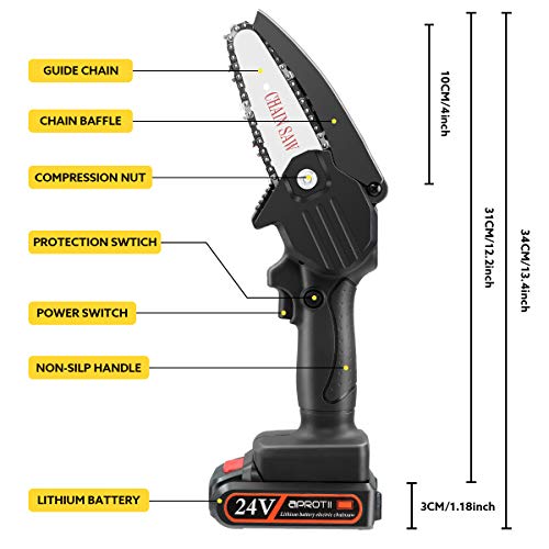 Mini Chainsaw, APROTII 4-Inch 24V Cordless Electric Portable Chain Saw with Rechargeable Battery One-Handed Portable Pruning Shears Chainsaw for Tree Branch Wood Cutting and Garden - Image 7