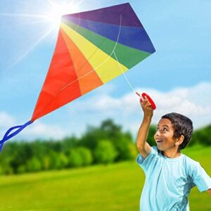 Huge Diamond Kite for Kids, Easy Flyer Rainbow Kites for Children and Adults, Beach and Summer Outdoor Toy with 50 meters Flying Line and Spool, Durable Nylon Kite with Fiberglass Rods for Beginners