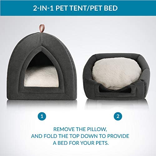 BEDSURE Cat Cave Bed Igloo - Small Cat Tent Bed House with Removable Washable Cushion Pillow Foldable Portable Pet Bed, Dark Grey, 35x35x38cm - Image 6