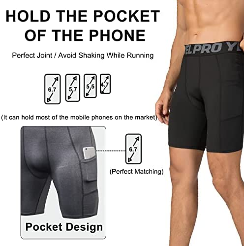 YUSHOW Compression Shorts Mens 3 Pack Sports Anti-Chafing Underwear Base Layer Shorts Quick Dry Running Shorts with Phone Pockets Cycling Tights for Workout Athletic Rugby Short Protect Leg Skin - Image 7