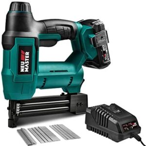 Cordless Brad Nailer, NEU MASTER NTC0023 Rechargeable Nail Gun/Staple Gun for Upholstery, Carpentry and Woodworking Projects, Including 18V Max. 2.0Ah Li-ion Battery and Charger