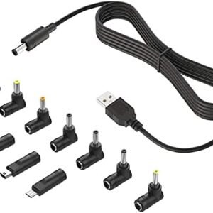 BERLS USB to DC Cable 5V Power Cord Charger Plug 5.5 x 2.1mm Barrel Jack with 10 Connectors(5.5 * 2.5, 4.8 * 1.7, 4.0 * 1.7, 4.0 * 1.35, 3.5 * 1.35, 3.0 * 1.1, 2.5 * 0.7, Micro USB, Type-C, Mini USB)
