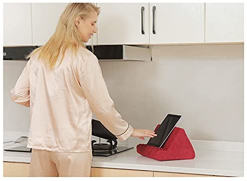 Soft Tablet Stand Pillow with Pocket,Tablet Cushion Stand,Adjustable 3 Viewing Angle,Lazy Holder Stand for Bed Sofa,Compatible with iPads Tablets eReaders Smartphones Books Magazines(Wine red) - Image 2