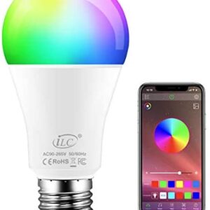 iLC Colour Changing LED Light Bulb E27 RGBW Controlled by APP, Sync to Music, Dimmable Multi-Color 60 Watt Equivalent