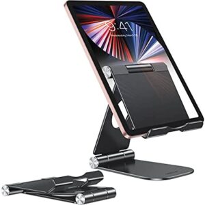 Fully Foldable Tablet Stand, OMOTON Tablet Stand Holder, Adjustable Aluminum Tablet Holder Stand Desk, Accessories Suitable for New iPad(10.2), iPad Air/Pro/Mini, Samsung Tablets, and Phones, Black
