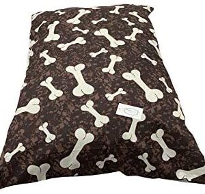 Trading Innovation Dog Bed Supplies Removable Zip Cover with Inner Cushion | Soft & Cosy Cushion | Cute Design | Easy Clean & Machine Washable Pet Bed Pillow with Cover (Large, Brown Bones)