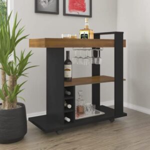 Naples Serving Breakfast Bar Drink Cart Kitchen Serving Trolley Wine Rack With Wheel In Four Colors (Black/Pine Effect)