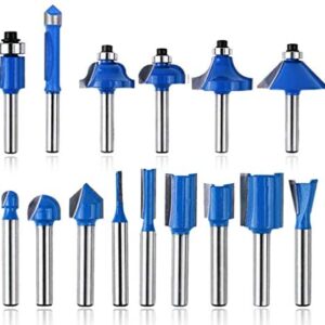 15pcs Router Bits, 1/4" Shank Tungsten Carbide Corner Edge Tool, Groove Drill Bit for Chipboard, Woodworking, Wood Milling Cutter DIY Tools Kit (Include Straight Bit, Cove Bit, Chamfer Bit)