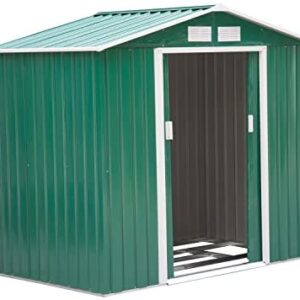 Outsunny 7ft x 4ft Lockable Garden Shed Large Patio Roofed Tool Metal Storage Building Foundation Sheds Box Outdoor Furniture, Green