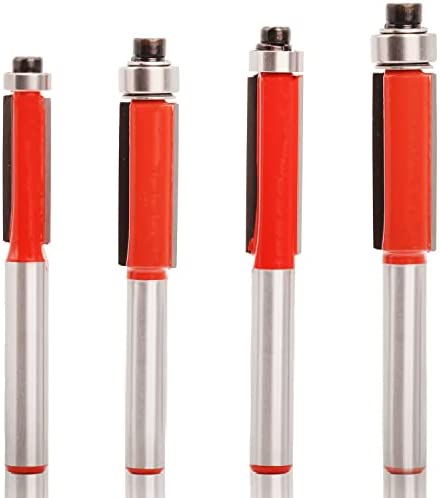 Sinoprotools 4pcs Flush Trim Router Bit Set 1/4 Inch Shank with Bearing, Milling Cutter Tools, Industrial Grade Template Pattern Flush Trimming Router Bit, for Woodworking 1/4" 5/16" 3/8" 1/2"