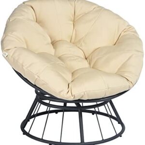 ART TO REAL Deluxe 360 Swivel Papasan Chair with Soft Cushion, Outdoor Patio Swivel Glider Rocking Lounge Chair, Deep Seating Moon Chair, Solid Twill Fabric Orange Cushion (Khaki)