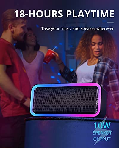 2022 RGB Lights Bluetooth Speaker, MEGUO 10W Small Portable Wireless Bluetooth Speaker w/HD Stereo, IPX5 Waterproof, 18H Playtime, Mic, TF Card, Mini Speakers for Home Garden Party Camping Travel - Image 4