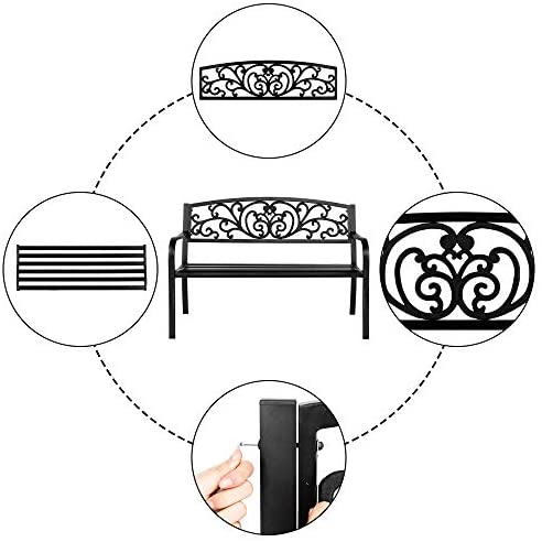 Bonnlo Garden Bench Outdoor Bench Steel Frame Furniture Patio Bench Seating Park Patio Seat - Image 5