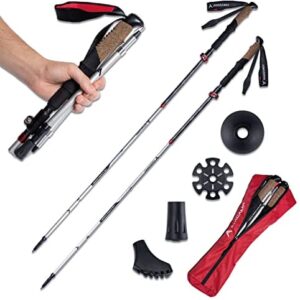 ATACAMA 2 Lightweight Aluminium and Carbon Hiking Stick with Cork Handle - Foldable Collapsible Trekking Poles Pole - Nordic Walking Poles for Hiking - Walking Sticks For Hiking - Walking Poles Women
