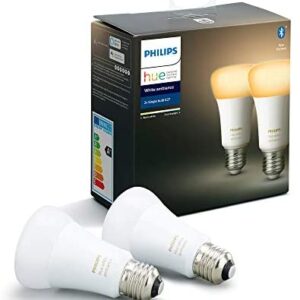 Philips Hue White Ambiance LED Smart Light Bulb 2 pack [E27 Edison Screw] 60W equivalent, with Bluetooth, Works with Alexa, Google Assistant and Apple Homekit.