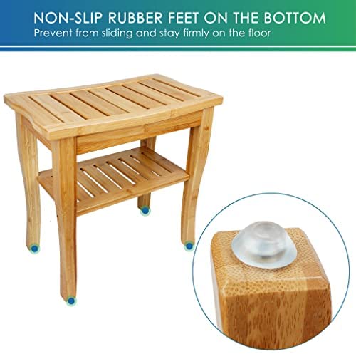 SMIBUY Bamboo Shower Bench, 2-Tier Wood Spa Bath Organizer Stool, Corner Bathroom Chair & Seat with Storage Shelf for Indoor Outdoor(Natural) - Image 7