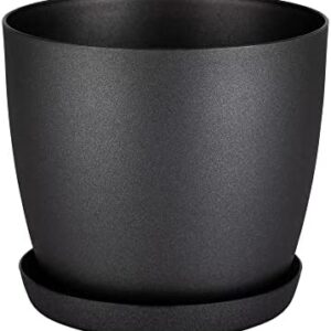 Home Garden Ornaments Flower Pots,6 Colours,3 sizes, Mat Plastic Plant Pots Planter + Saucer Tray (14 cm, Black Graphite Mat)