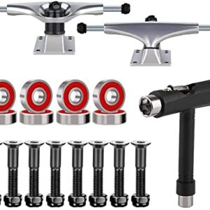 BESIY Skateboard Trucks, Skateboard Bearings & Wheel Hardware Set with Polished Skateboard Screws 1" and Practical Wrench