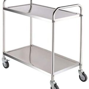 XEMQENER Stainless Steel Kitchen Trolley, 2 Tier Storage Cart, Shelving Unit on Wheels, for Bathroom, Kitchen, Office, Garage
