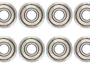 eBoot 608 ZZ Skateboard Bearings Longboard Roller Skate Bearings 608 Ball bearings, Double Shielded, Silver, 8 Pack