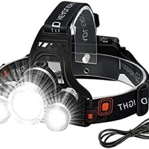 Victoper Wesho Rechargeable Headlight with 3 Lights 4 Modes, 6000 Lumen Super Bright LED Lamp, Hands-Free Flashlight Head Torch for Running, Camping, Fishing, Cycling, Hiking, Waterproof