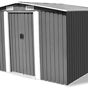 vidaXL Garden Storage Shed Grey Metal 257x205x178cm Tool Organiser Cabin Room