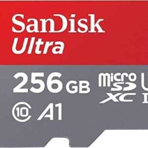SanDisk Ultra 256GB microSDXC Memory Card + SD Adapter with A1 App Performance Up to 120 MB/s, Class 10, U1, Red/Grey