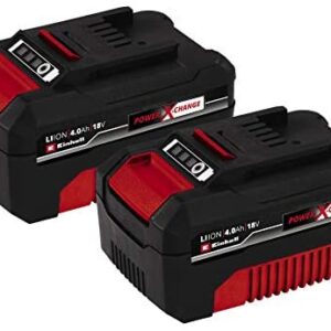 Einhell 4511489 Power X-Change 18V, 4.0Ah Lithium-Ion Battery Twin Pack| 2 x 4,0Ah Batteries Universally Compatible With All PXC Power Tools And Garden Machines, Red, Black, 7.0 cm*12.0 cm*7.5 cm