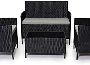 EVRE Rattan Garden Furniture Set Patio Conservatory Indoor Outdoor 4 piece set (Black)