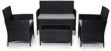 EVRE Rattan Garden Furniture Set Patio Conservatory Indoor Outdoor 4 piece set (Black)