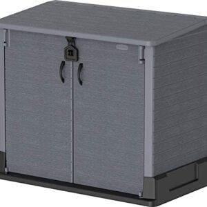 Duramax Cedargrain StoreAway 850L Plastic Garden Storage Shed - Outdoor Lockable Storage Shed – Durable & Strong Construction– Ideal for Tools, BBQs & 2x 120L Garbage Bins, 130 x 74 x 110 cm, Grey
