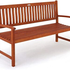 Deuba 3-Seater Wooden Bench Maxima FSC®-Certified Eucalyptus Wood In- and Outdoor Garden Furniture Park Bench Hardwood 350kg 770 lbs Load Capacity