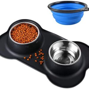 Bonve Pet 2 x 400ML Dog Bowls with Non slip Silicone Mat, Stainless Steel Double Dog Bowl for Cats Puppy Small Medium Dogs Food and Water Feeding
