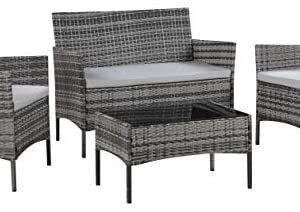 SALBAY Rattan Garden Furniture Sets 4 Pieces Outdoor Patio Furniture Sets 4 Seater Conservatory Table and Chairs Sofa for Backyard(Grey)