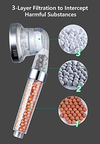 Shower Head,Dothnix Ionic Shower Head with Hose High Pressure,3 Modes Adjustable Filter Shower Head for Hard Water Low Water Pressure,Contains Additional Replaceable Stone - Image 2